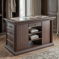 Jewelry Island with Glass Display Top and Storage Drawers - Walnut Brown