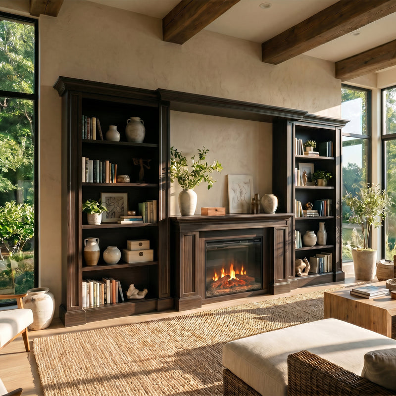 Traditional Entertainment Center with Built-In Electric Fireplace and Bookshelves