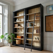6-Tier Double Bookcase with Rolling Ladder