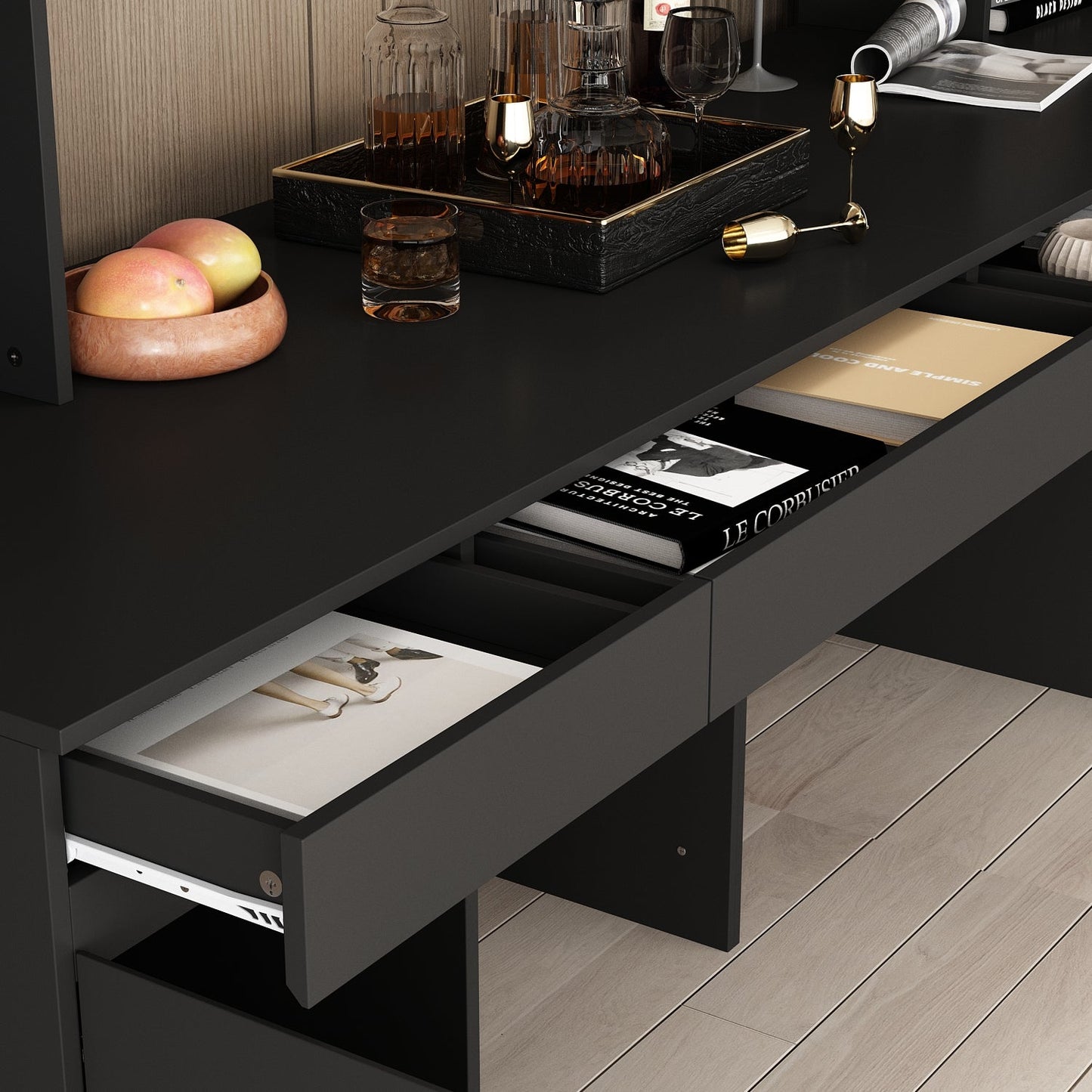 90.6 Inch Wide Computer Desk With Glass Cabinets