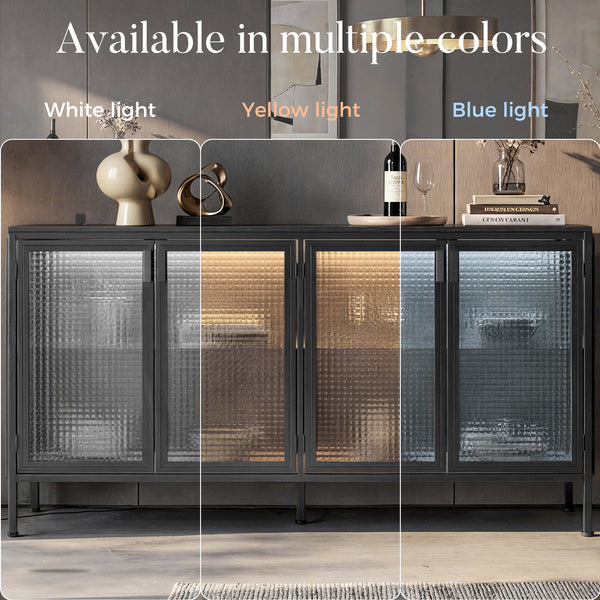Storage Cabinet with Glass Doors and Metal Frame