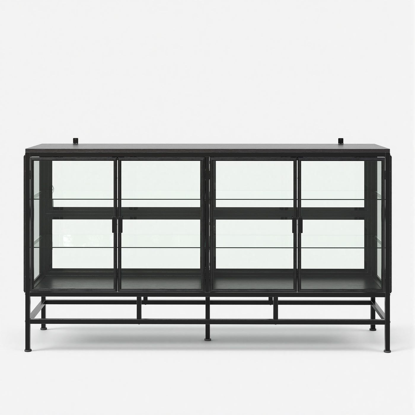 4-Door Display Cabinet with Glass Shelves and Iron Legs