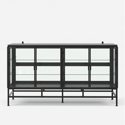 4-Door Display Cabinet with Glass Shelves and Iron Legs