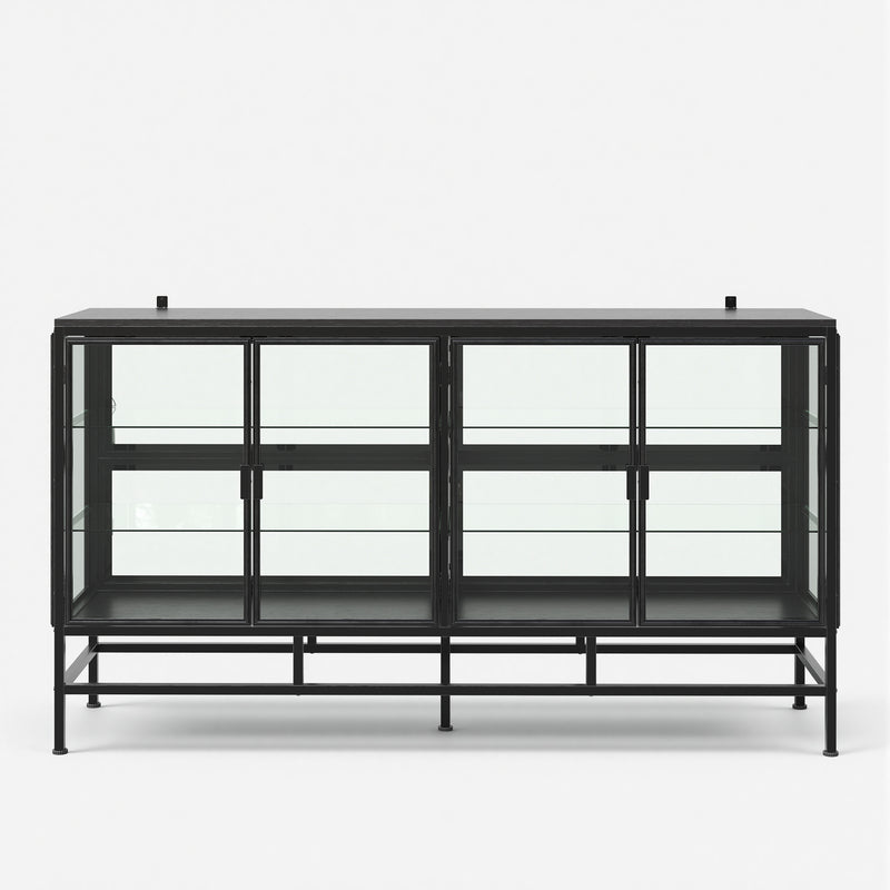 4-Door Display Cabinet with Glass Shelves and Iron Legs