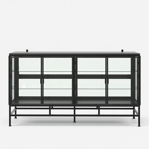 4-Door Display Cabinet with Glass Shelves and Iron Legs