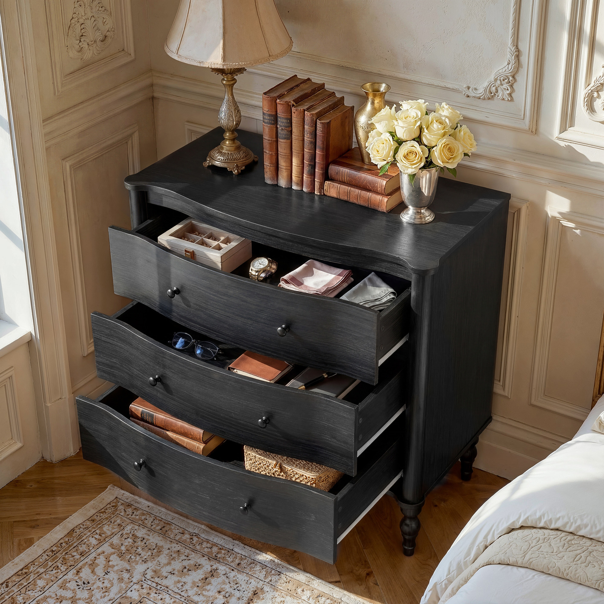 Curva 3-Drawer Nightstand-Black