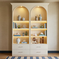 Arched Display Cabinet with Built-In Lighting and 4 Drawers