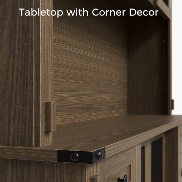 Wood Bookcase with Mesh Doors, Drawers and Open Shelving