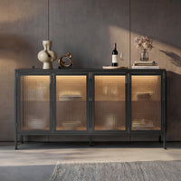 Storage Cabinet with Glass Doors and Metal Frame