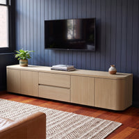 Orbis TV Console with Rounded Edges and Drawers - Oak