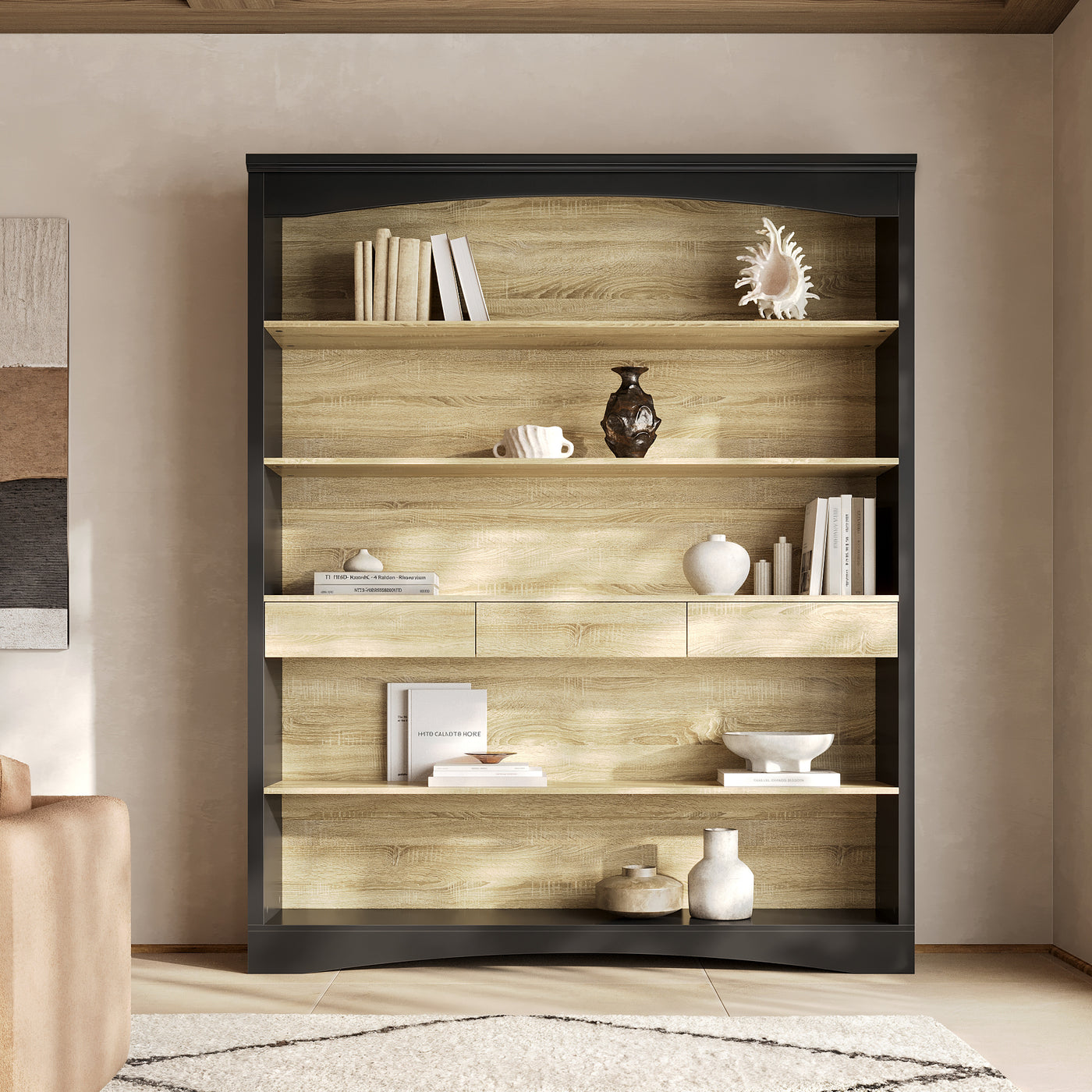 Bookcase and Display Cabinet with 5 Shelves and 3 Drawers