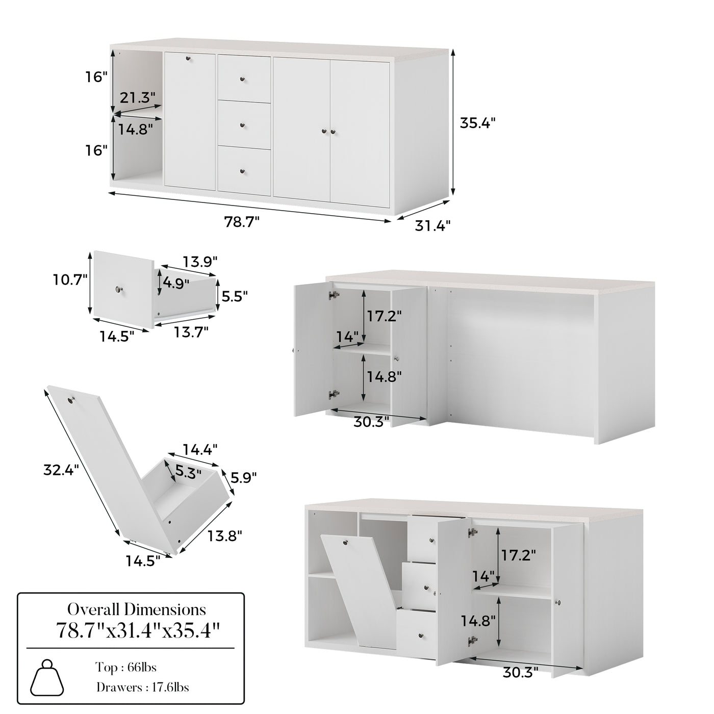 Kitchen Island with Trash Storage and Drawers