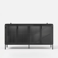 Storage Cabinet with Glass Doors and Metal Frame