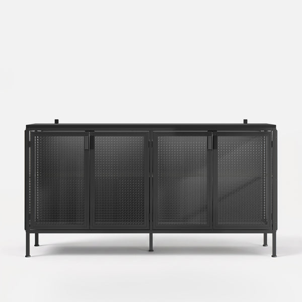 Storage Cabinet with Glass Doors and Metal Frame