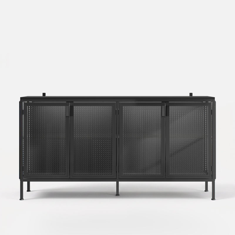 Storage Cabinet with Glass Doors and Metal Frame