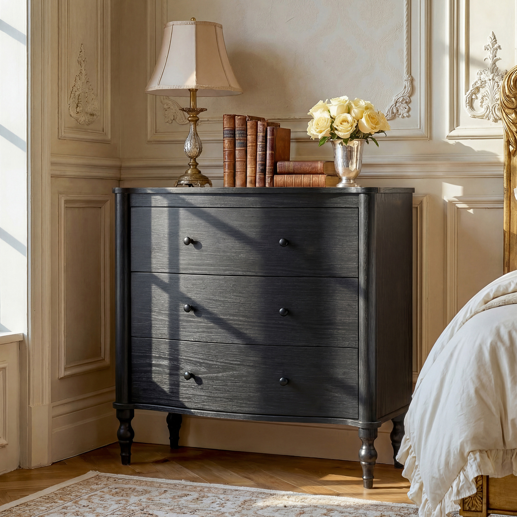 Curva 3-Drawer Nightstand-Black