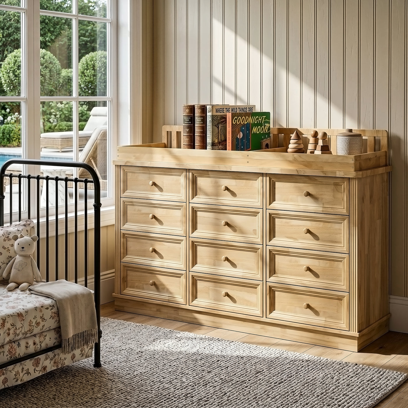 Solid Wood Changing Table with 9 Drawers