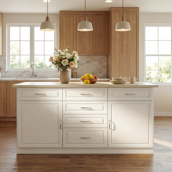 Modern Kitchen Island with Built-In Power Outlet and Dual-Level Tabletop