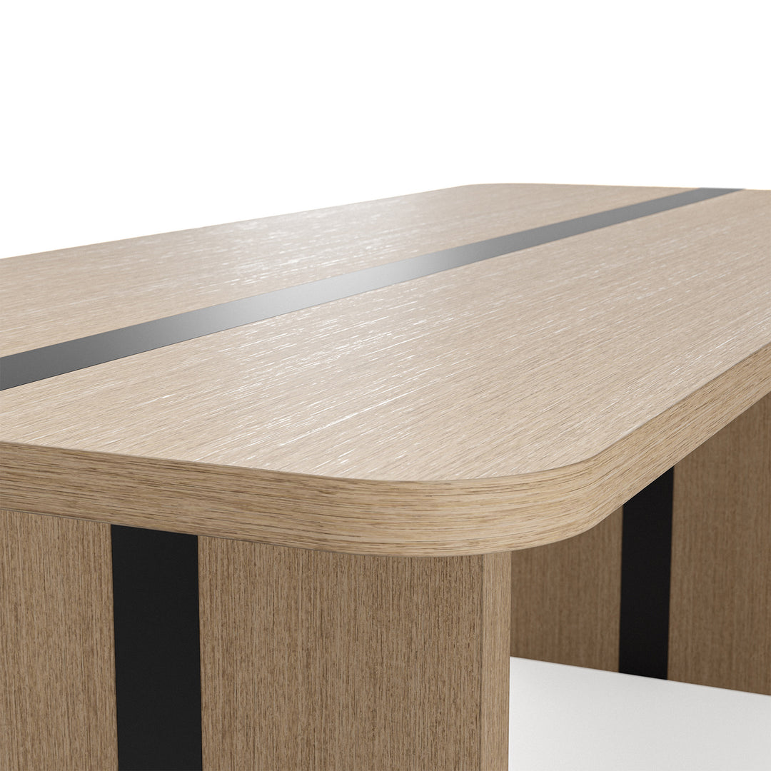 Rounded Edge Wood Grain Dining Table with Metal Frame