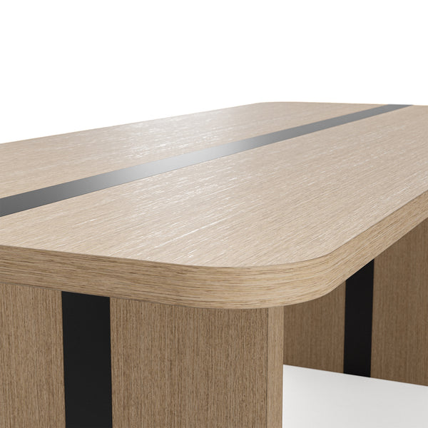 Rounded Edge Wood Grain Dining Table with Metal Frame