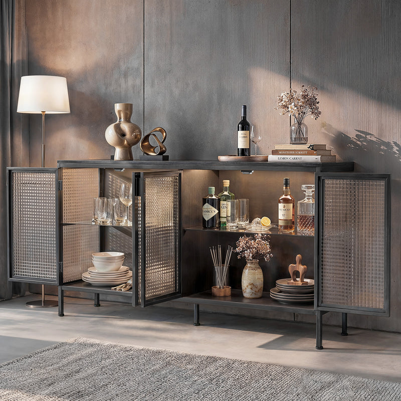 Storage Cabinet with Glass Doors and Metal Frame