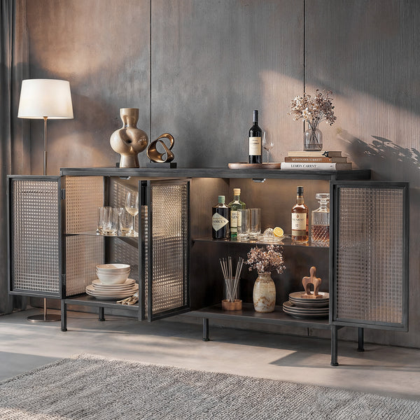 Storage Cabinet with Glass Doors and Metal Frame