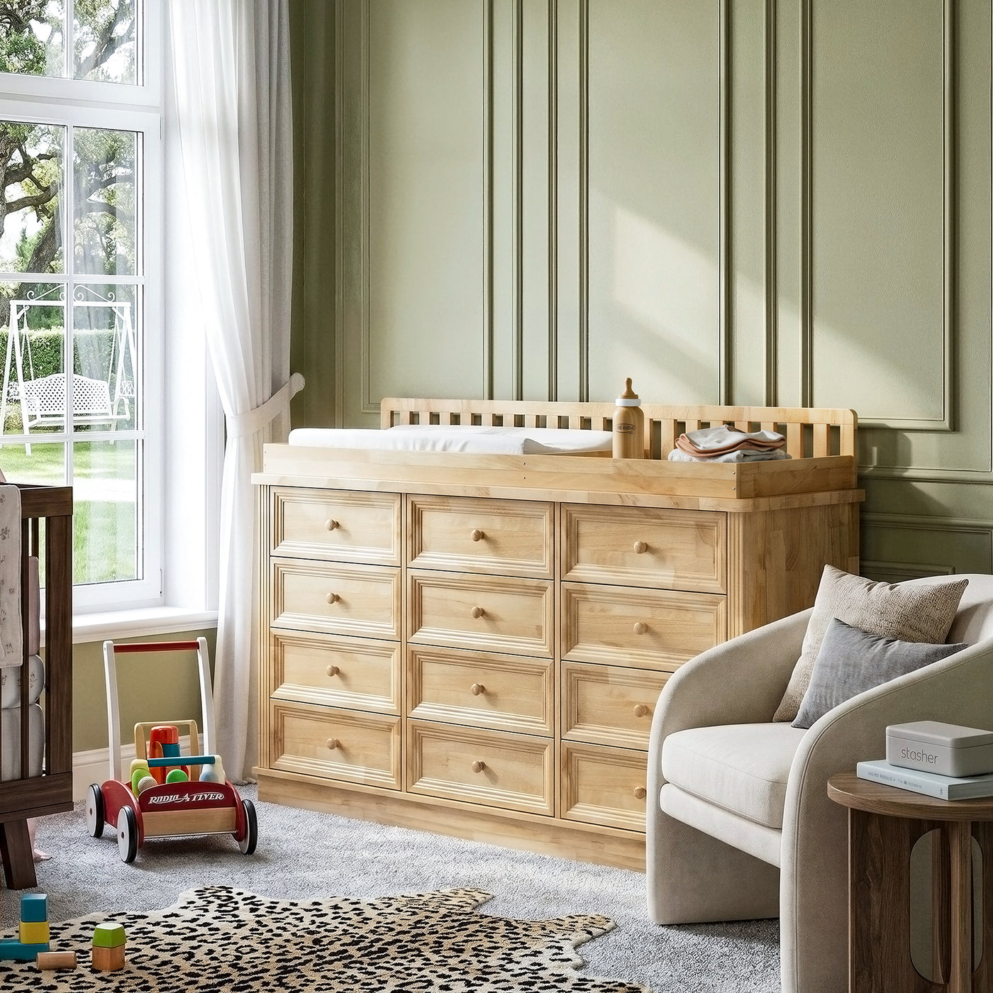 Solid Wood Changing Table with 9 Drawers