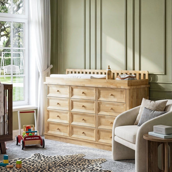 Solid Wood Changing Table with 9 Drawers