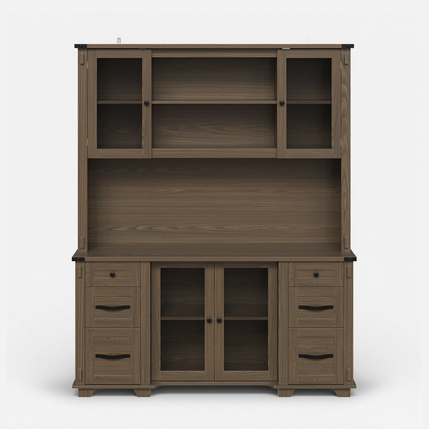 Wood Bookcase with Mesh Doors, Drawers and Open Shelving