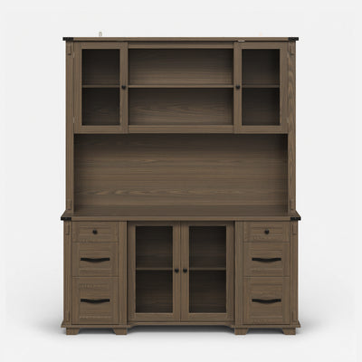 Wood Bookcase with Mesh Doors, Drawers and Open Shelving