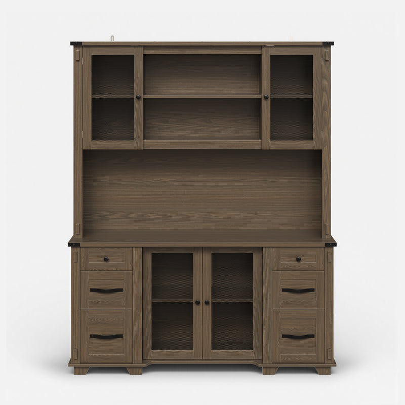 Wood Bookcase with Mesh Doors, Drawers and Open Shelving