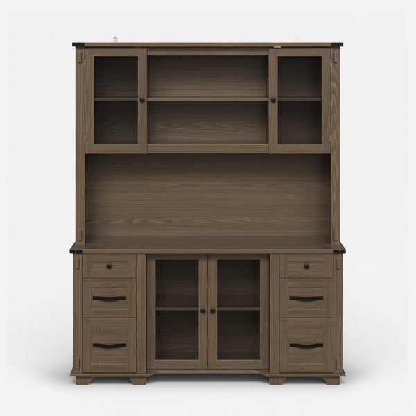 Wood Bookcase with Mesh Doors, Drawers and Open Shelving
