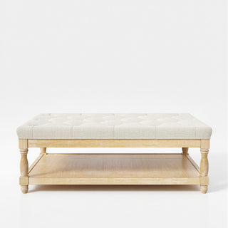 Upholstered Square Coffee Table with Open Shelf Base