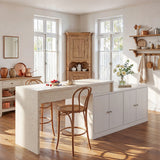 Modern Double-Sided Kitchen Island with Pull-Out Tabletop and Open Shelving