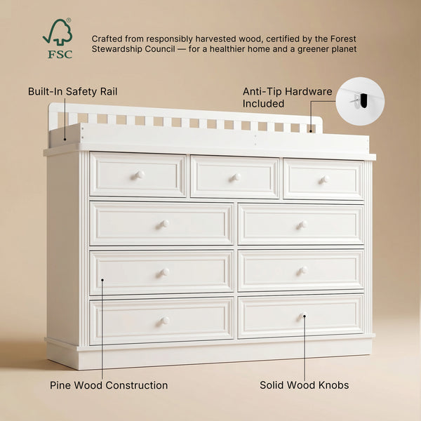 Solid Wood Changing Table with Drawers and Round Knob Handles