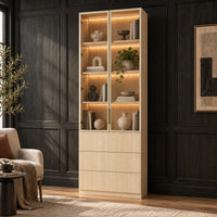 Modern 2-Door Glass Display Cabinet with LED Shelves – Natural