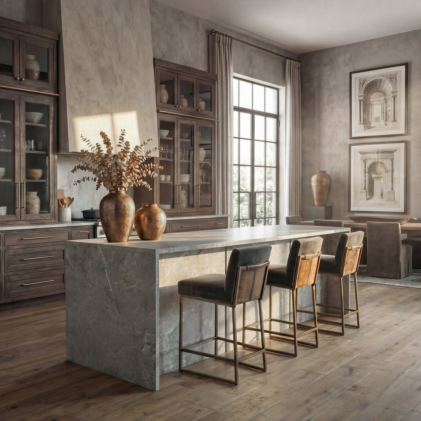 6-Door Kitchen Island with Storage and Seating Space