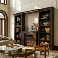Traditional Entertainment Center with Built-In Electric Fireplace and Bookshelves