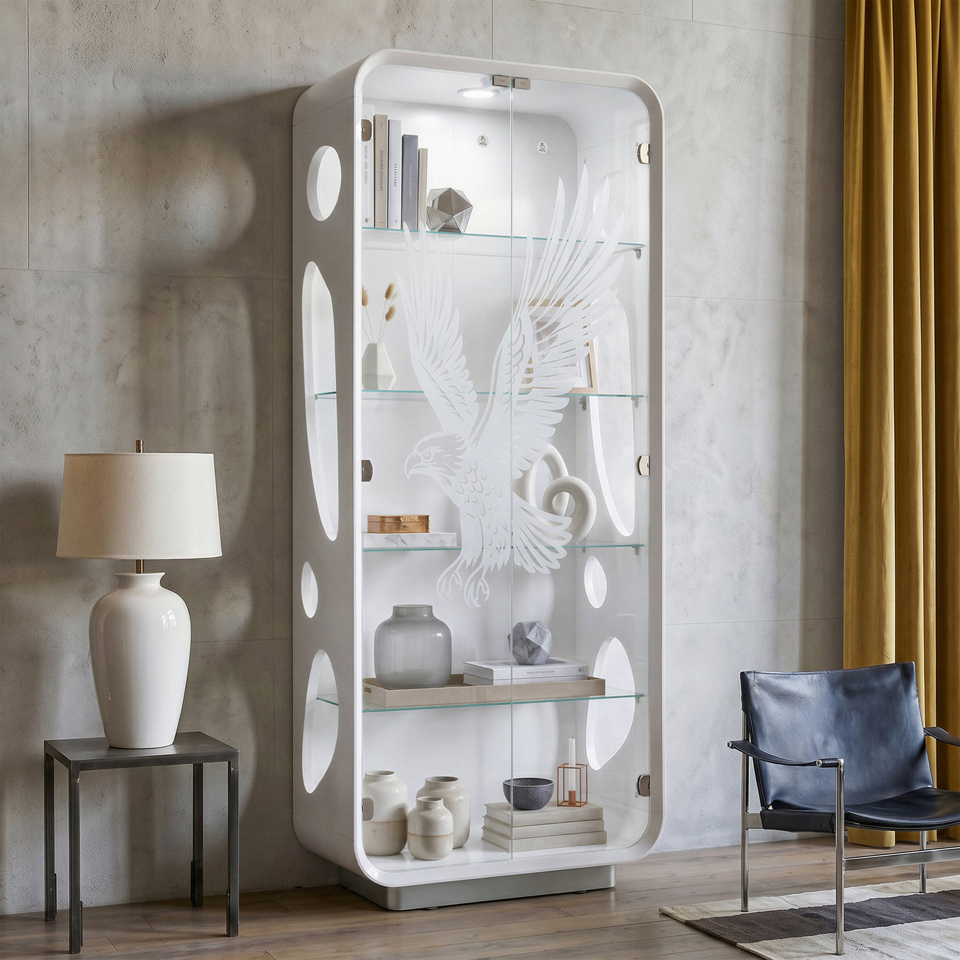 5-Tier Glass Display Cabinet with LED Light