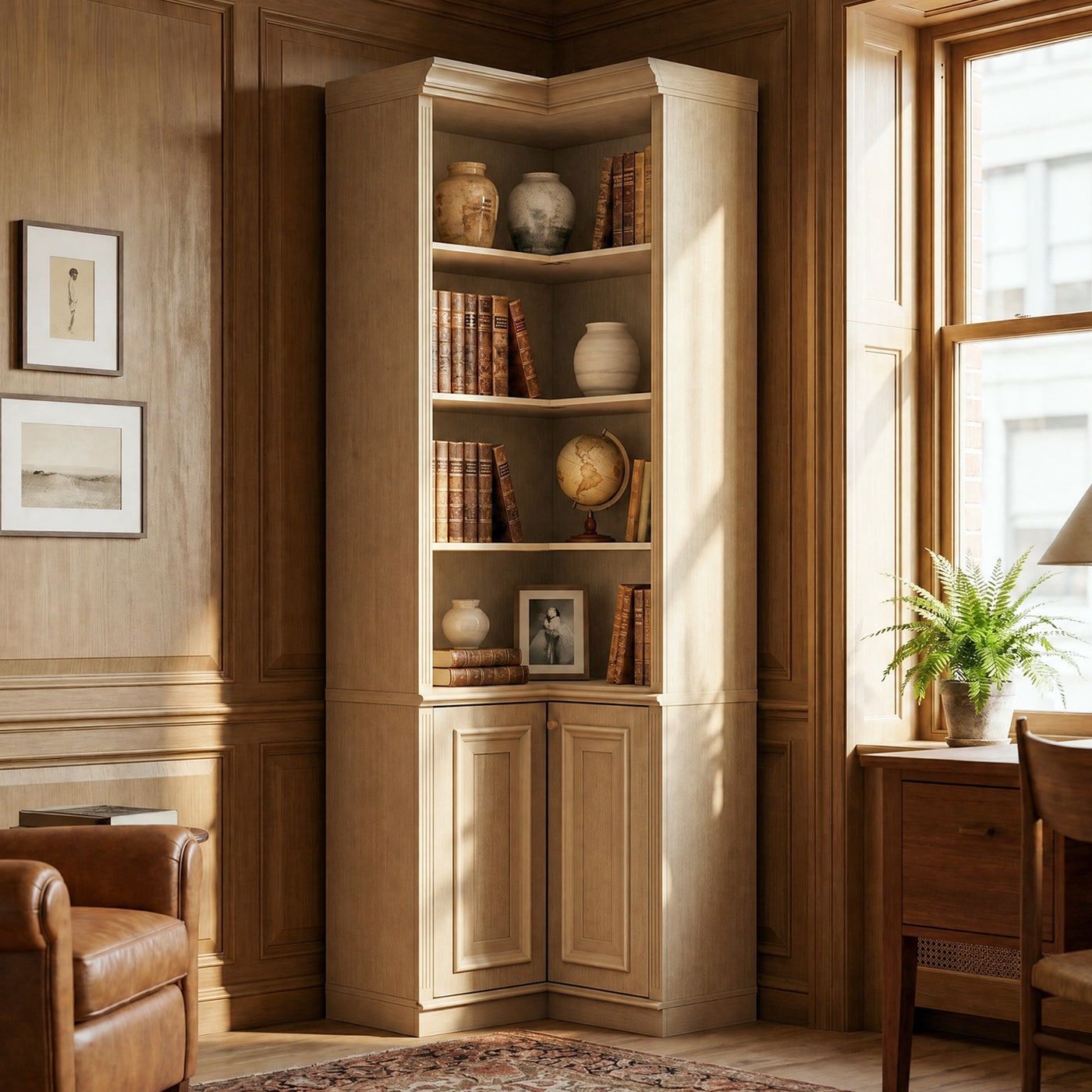 Tall Corner Cabinet with 4-Tier Open Shelves