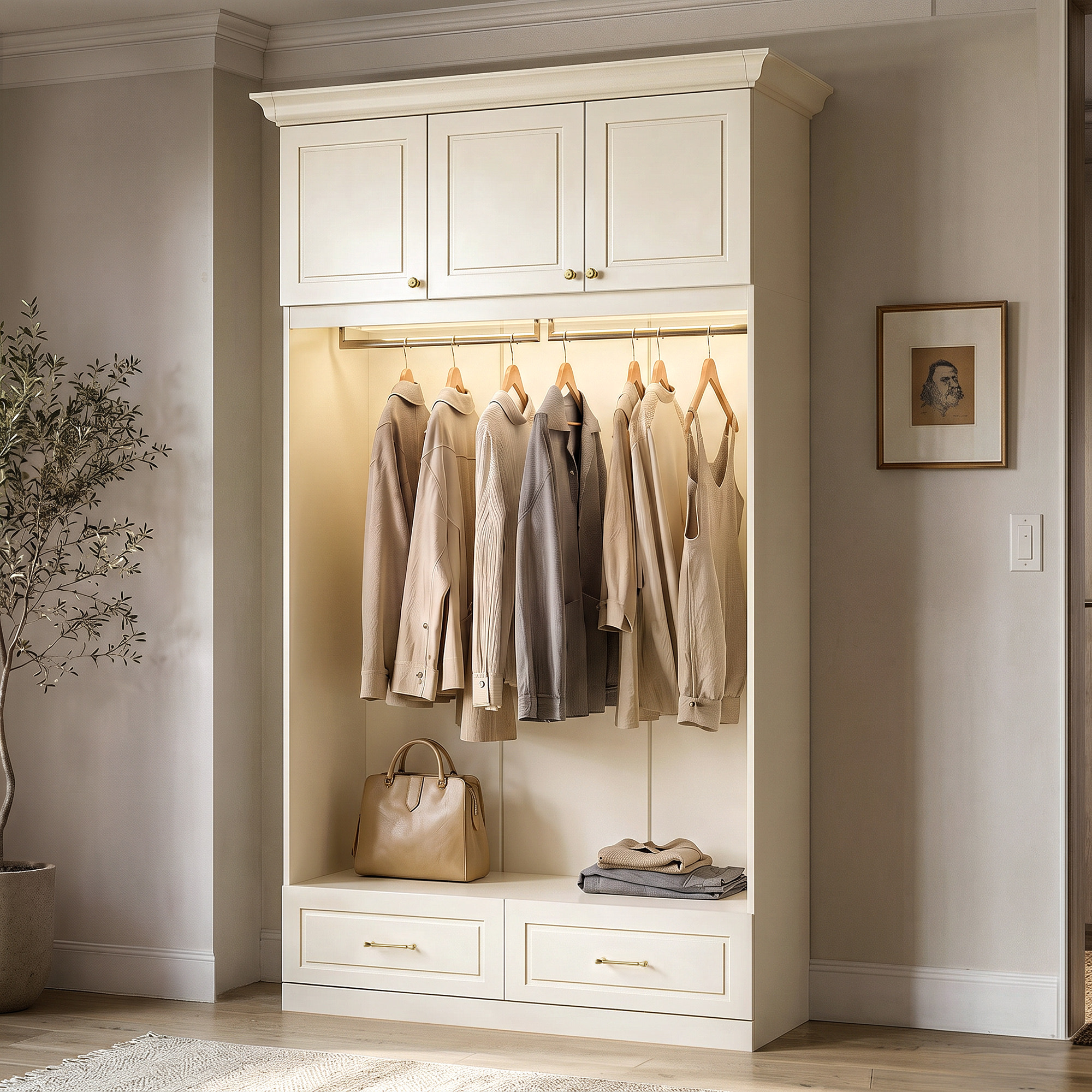 Vestia 3-Door Wardrobe Closet with Drawers