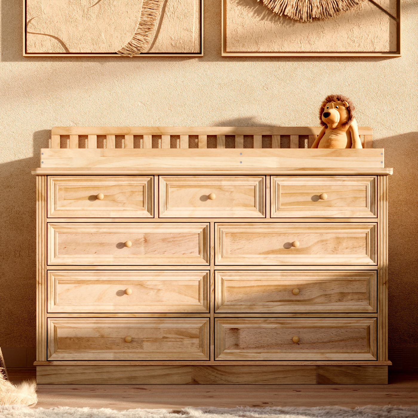 Solid Wood Changing Table with Drawers and Round Knob Handles