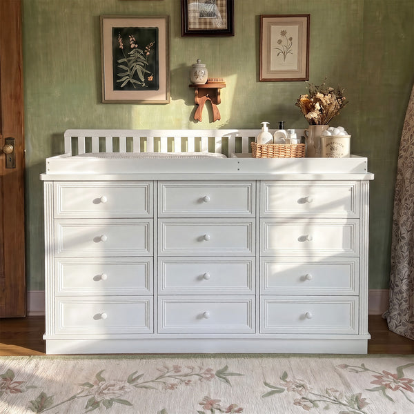 Solid Wood Changing Table with 9 Drawers