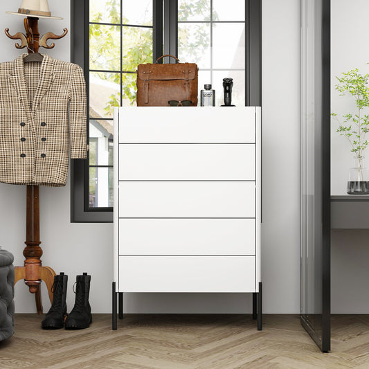 Dresser Chest Of Drawer with Glass Top and Jewelry Storage - 5 Drawers