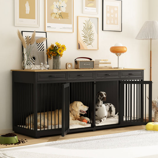 Large Dog Crate Furniture with 4 Drawers and Divider