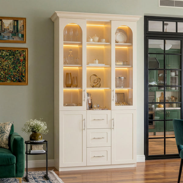 Arched Display Cabinet with Mixed Storage and Integrated Lighting