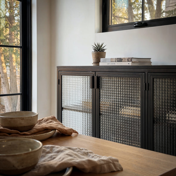 Storage Cabinet with Glass Doors and Metal Frame