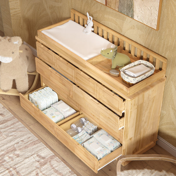 Solid Wood Changing Table with Drawers and Handle-Free Design