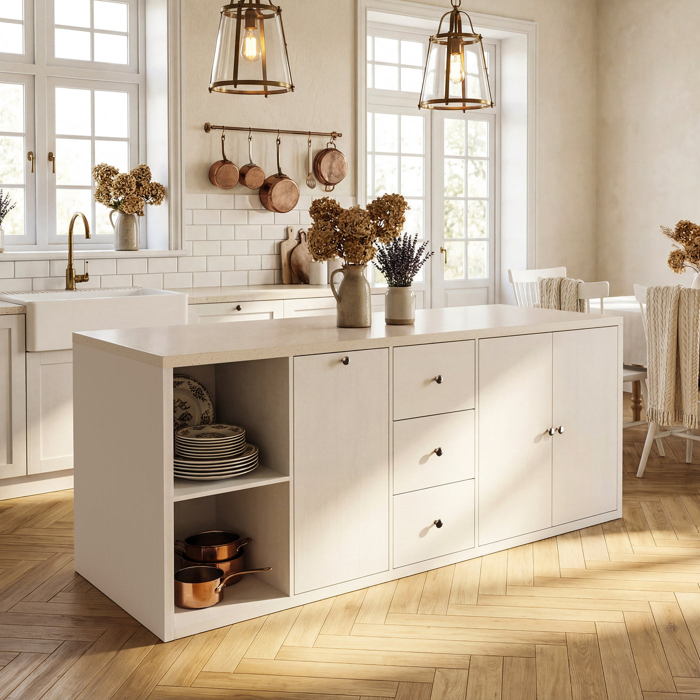 Kitchen Island with Trash Storage and Drawers