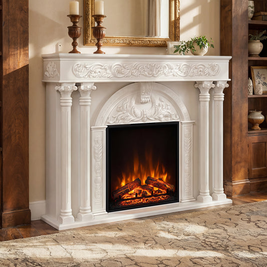 55.1 in. Freestanding Wood Electric Fireplace in White with LED 12-Color Heater Insert, Remote Control, Timer
